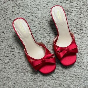 Isaac Mizrahi red kitten heel slide sandals.